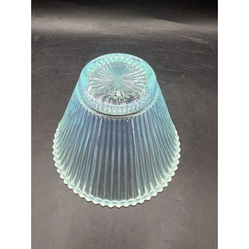 Vintage Fenton Ice Blue Opalescent Ribbed Flared Glass Bowl 7.75” USA